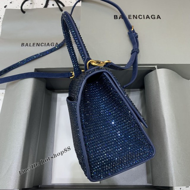 Balenciaga巴黎世家專櫃爆款磨砂藍全鑽小號沙漏包手提肩背包 fyj1807